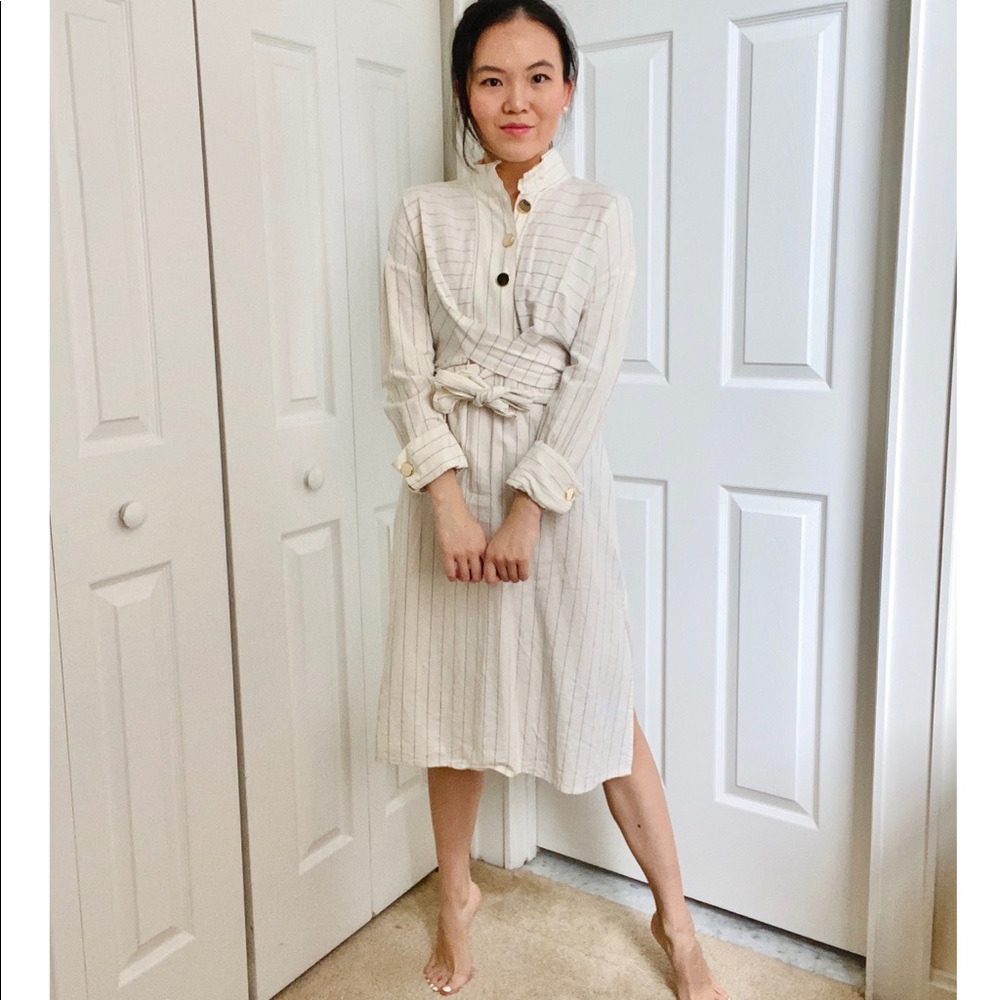 NWOT Zara stripe gold button linen midi dress XS
